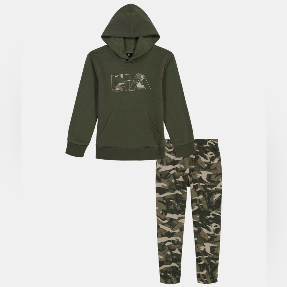 NEW Little Boy Under Armour Rival Green Camo Hoodie and Joggers Set, Size 6